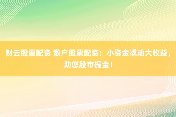 财云股票配资 散户股票配资：小资金撬动大收益，助您股市掘金！
