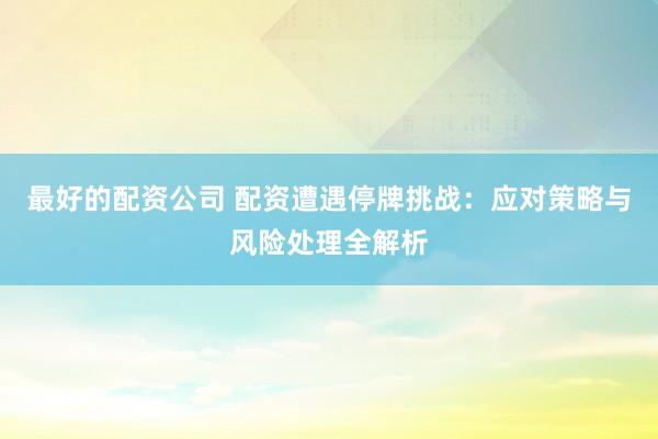 最好的配资公司 配资遭遇停牌挑战：应对策略与风险处理全解析