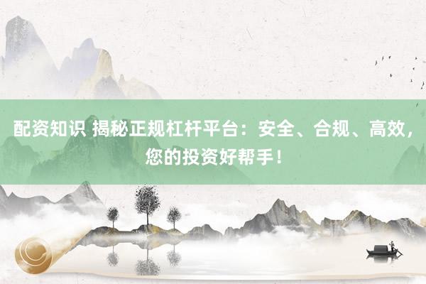 配资知识 揭秘正规杠杆平台：安全、合规、高效，您的投资好帮手！
