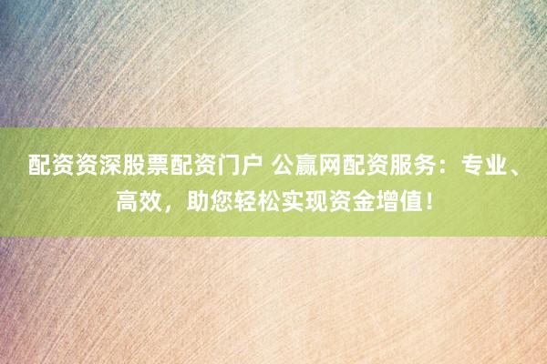 配资资深股票配资门户 公赢网配资服务：专业、高效，助您轻松实现资金增值！