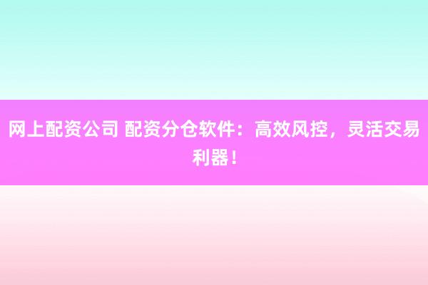 网上配资公司 配资分仓软件：高效风控，灵活交易利器！