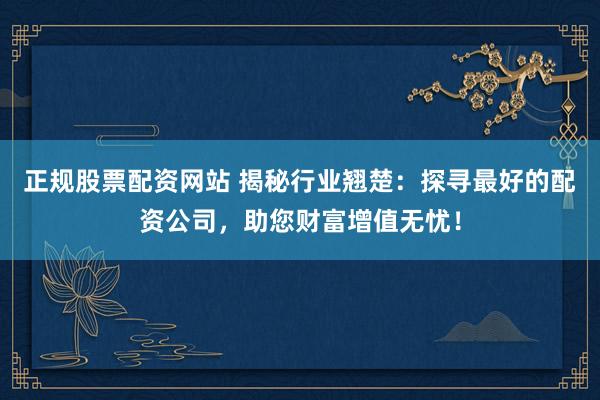 正规股票配资网站 揭秘行业翘楚：探寻最好的配资公司，助您财富增值无忧！