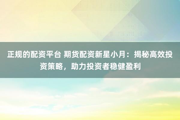 正规的配资平台 期货配资新星小月：揭秘高效投资策略，助力投资者稳健盈利