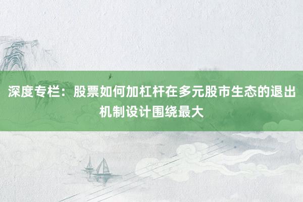 深度专栏:股票如何加杠杆在多元股市生态的退出机制设计围绕最大