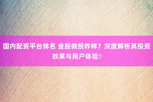 国内配资平台排名 金股微投咋样？深度解析其投资效果与用户体验！
