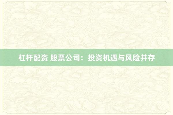杠杆配资 股票公司：投资机遇与风险并存